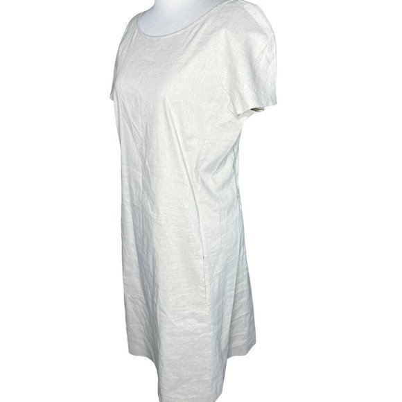 Theory Linen Blend Jamelya Gray Short Sleeve Winslow Crepe Dress Sz 10 - Picture 3 of 9
